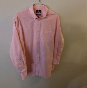 Stafford men's pink/white stripe button down dress shirt sz 17/ 32-33